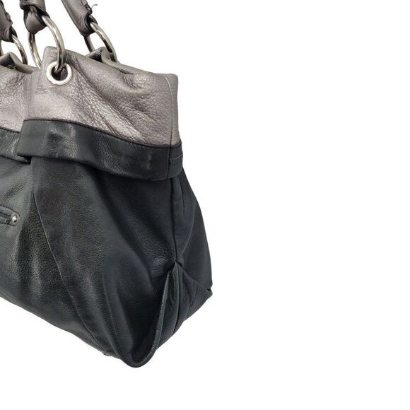 B. Makowsky Shoulder Bag Leather Black Silver Braided Slouchy Large Edgy Baddie - Picture 12 of 17